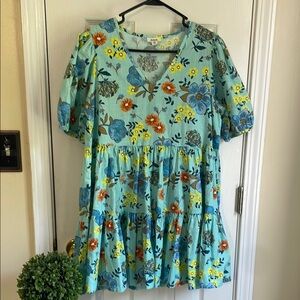 a.n.a Blue and Yellow Puff Sleeve Babydoll/Sundress